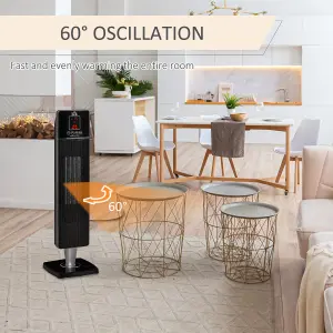 HOMCOM Ceramic Tower Heater w/ Remote Control, 8h Timer and Oscillation, Black