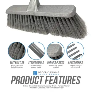 Indoor Sweeping Broom Floor Cleaning Brush - Silver / Grey