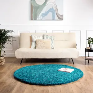 Teal Blue Thick Shaggy Rug - California