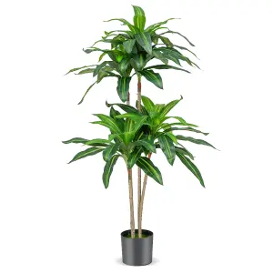 Costway 140 CM Tall Artificial Tree Fake Dracaena Plant W/ 92 Leaves Built-in Cement Pot