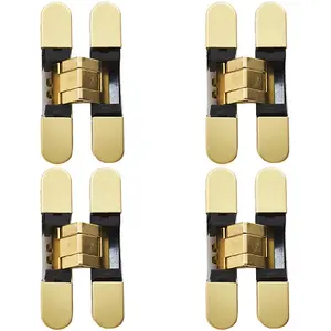 4 PACK - 3D Adjustable Concealed Cabinet Hinge - 180 Degree Opening Wardrobe BRASS