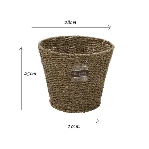 Seagrass Waste Paper Bin Basket Natural Round Woven Seagrass Weave 28cm x 25cm