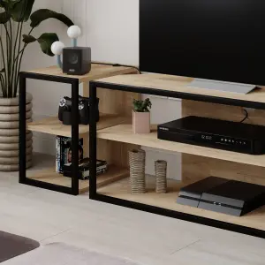 Decortie Modern Echo TV Unit Set for TVs up to 43 Inches with 2 Storage Side Table, 3 Piece Set Media Centre, Living Room (Oak)