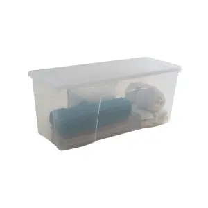 Wham Crystal Clear Rectangular 133L XL Plastic Stackable Storage box with Lid