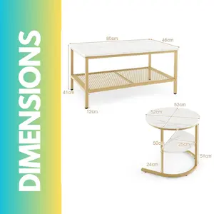 Bastidas 2 Piece Nest of Tables Coffee End Side Table Living Room Gold/White