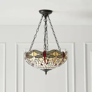 Tiffany Glass Hanging Ceiling Pendant Light Bronze & Dragonfly Lamp Shade i00105