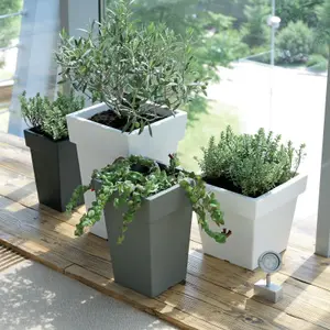 Plant Flower Pot Square Low Planter Pot 3 Sizes Garden Patio Home Large Modern Anthracite 12.9L High