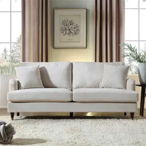 Brigette 3-Seater Beige Velvet Sofa With Antique Brass Castor Legs - Daals - Sofas