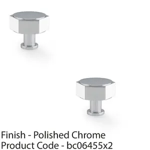 2 PACK - Industrial Hex Cabinet Door Knob - 40mm Polished Chrome Cupboard Pull Handle