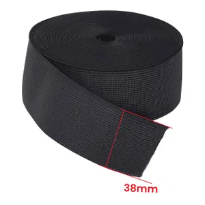 38mm Flat Elastic Band Stretchable Elastic Cord Stretch Strap, Black - 5 metres