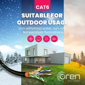 Oren CAT6 Outdoor Ethernet Cable 100M - Direct Burial - 23 AWG Pure Copper Wire - 400 MHz Bandwidth UTP, LAN Network Cable