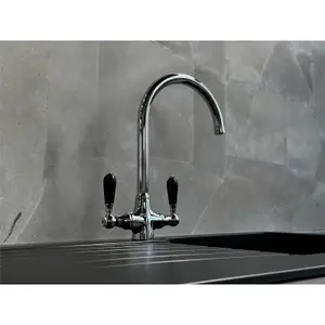 Reginox Brooklyn Traditional Chrome Dual Black Lever Kitchen Mixer Tap