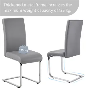 Yaheetech Set of 2 Light Grey Faux Leather Dining Chairs with Metal Legs for Kitchen Dining Room