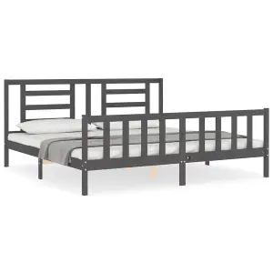 Berkfield Bed Frame with Headboard Grey 200x200 cm Solid Wood