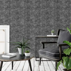 Superfresco Easy Black Crocodile Textured Wallpaper