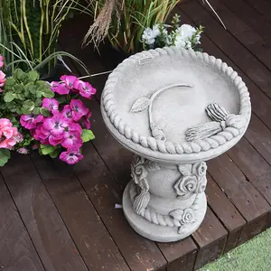 Rose and Rope Design Stone Birdbath