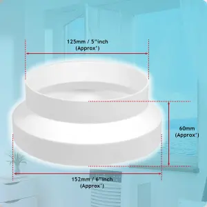 SPARES2GO Air Con Hose Adaptor 125 to 150mm 6" to 5" Round Reducer Increaser White Step