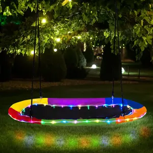 COSTWAY 150 cm Saucer Swing w/ LED Lights 300 kg Platform Tree Swing w/ Adjustable Ropes