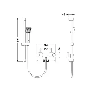 Square Bar Valve and Slide Rail Shower Kit - Chrome - Balterley