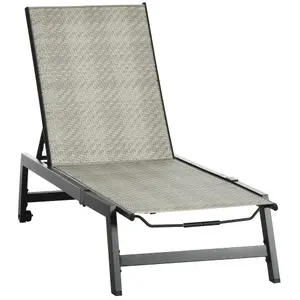 Outsunny Outdoor PE Rattan Sun Loungers w/ 5-Position Backrest & Wheels, Grey