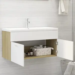 Berkfield Sink Cabinet with Built-in Basin White and Sonoma Oak Engineered Wood