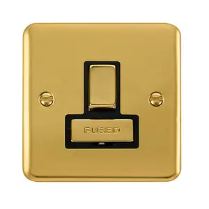 Curved Polished Brass 13A Fused Ingot Connection Unit Switched - Black Trim - SE Home