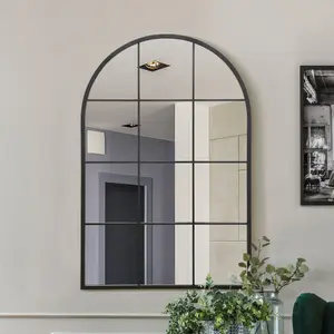 MirrorOutlet The Fenarc Black Metal Framed Arched Window Wall Mirror 120CM X 80CM