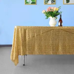 Neel Blue 70x108 Inch Rectangle Sequin Tablecloth, Gold