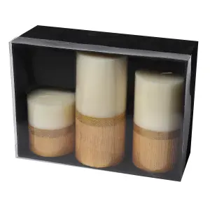 Pillar Candle Set of 3 Unscented Two Tone White & Gold Candles by Laeto Ageless Aromatherapy - FREE DELIVERY INCLUDED