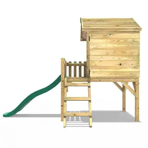 Rebo Orchard 4FT x 4FT Wooden Playhouse On 900mm Deck and 6FT Slide (Swan Dark Green)