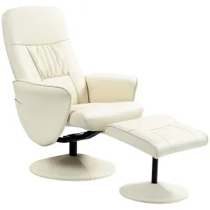 HOMCOM PU Leather Armchair and Footrest Swivel Recliner w/ Ottoman Cream White