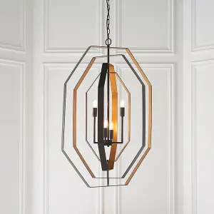 Multi Arm Geometric Ceiling Chandelier - Aged Bronze & Antique Gold Pendant