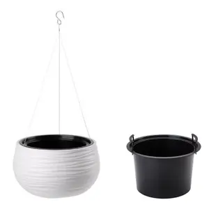 Hanging Planter Basket Pot Plaited Flower Planter Chain Home Garden Decorative White Sahara