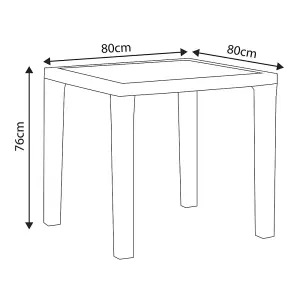 80x80cm Glass Top Outdoor Dining Table - Square White Rattan Style Garden