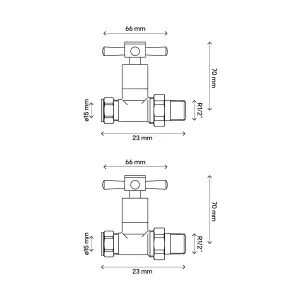 GoodHome Gloss chrome effect Straight Manual Radiator valve & lockshield (Dia)15mm, Pack of 2