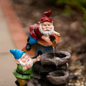 Solar Rock Fall Gnomes Cascading Water Feature With Battery Backup and Lights 41cm