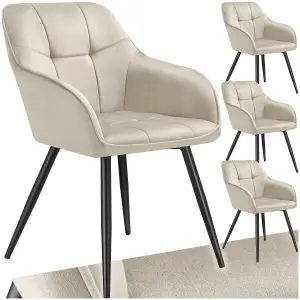 Dining Chair Marilyn - velvet look, quilted pattern - cream/black