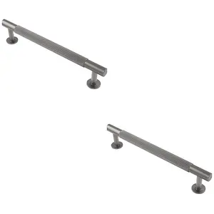 2 PACK - Reeded Lined Bar Door Pull Handle - 190mm x 13mm - 160mm Centres - Anthracite