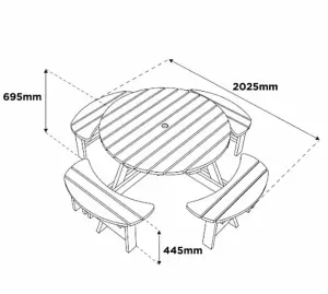 Woodshaw Appleton Round Wooden Picnic Table Garden Bench Seat FSC 8 Seater