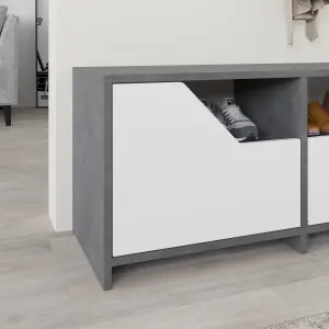 Decortie Modern Nexus Shoe Cabinet Retro Grey, White 105(W) 2-Door Storage and Open Shelf Space Saver Engineered Wood Hallway