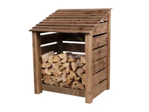 Slatted wooden log store W-99cm, H-126cm, D-88cm - brown finish