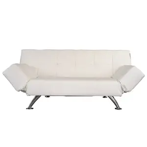 Venice Faux Leather Sofa Bed In White With Chrome Metal Legs