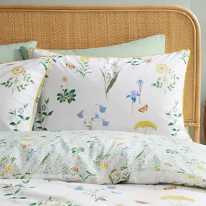 Anhthu Cotton Floral Duvet Cover Set with Pillowcases White/Green / Single Duvet Cover + 1 Standard Pillowcase