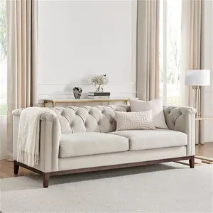 DUSK Chesterfield 3 Seater Sofa - Stone - Matte Velvet