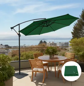 SunDaze 3M Green Garden Patio Cantilever Banana Hanging Umbrella, Parasol Base & Weather Protective Cover