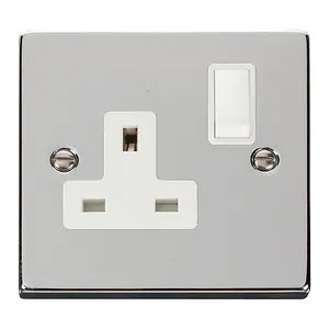 Polished Chrome 1 Gang 13A DP Switched Plug Socket - White Trim - SE Home