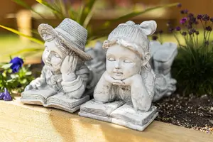 Stone Effect Reading Boy & Girl Ornament