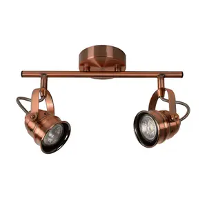 Lucide Cigal Cottage Twin Ceiling Spotlight - LED - GU10 - 2x5W 2700K - Copper