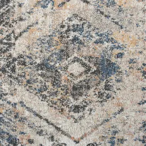 Blue Beige Distressed Diamond Soft Runner Rug 60x240cm