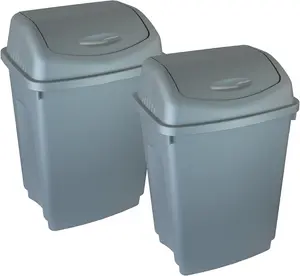 simpa 50L Silver Plastic Swing Lid Bin - Set of 2 Bins